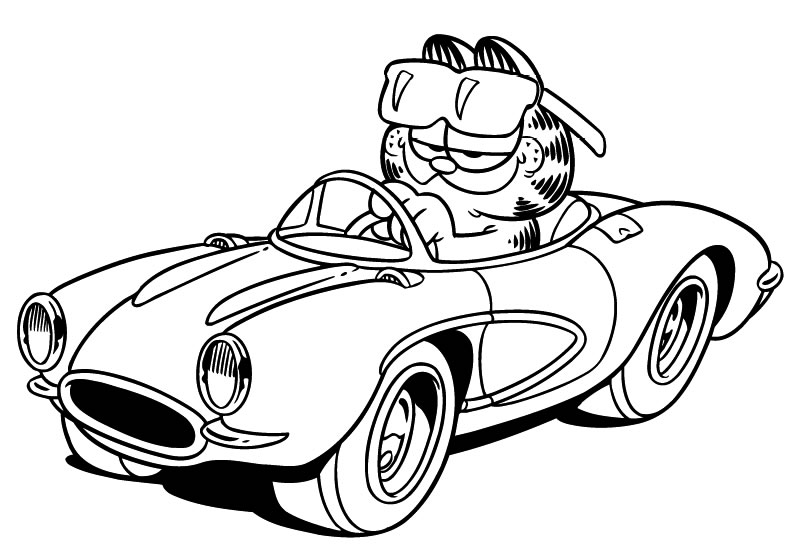 coloriage garfield dans sa voiture